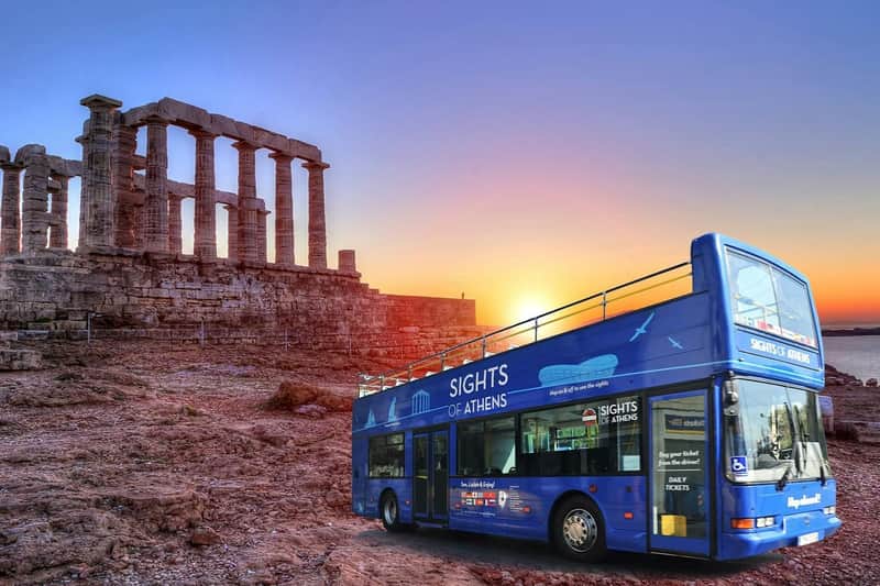 Sights of Athens Combo: Bus Hop-on Hop-off + Tour al tramonto di Cape Sounion (Atene) Capo Sounio e tour combinato in autobus hop on hop off
